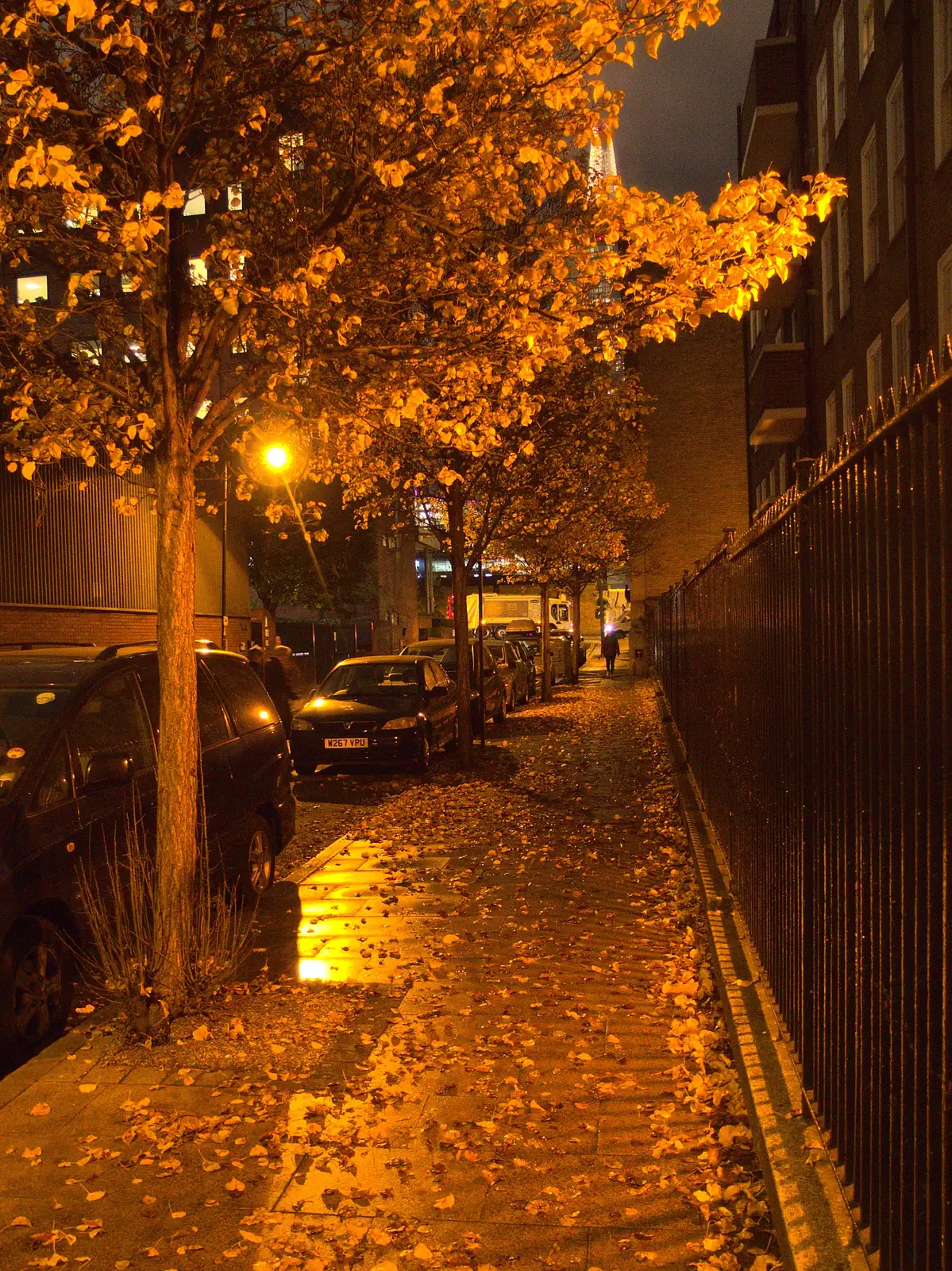 Sodium leaves on Sumner Street, from Innovation Week and a Walk Around the South Bank, Southwark - 8th December 2016