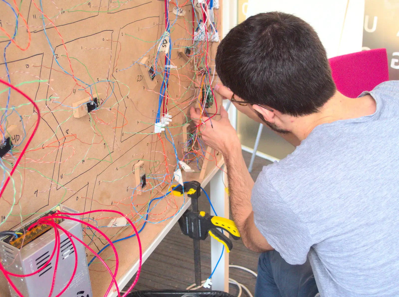 Thomas does some wiring, from Innovation Week and a Walk Around the South Bank, Southwark - 8th December 2016