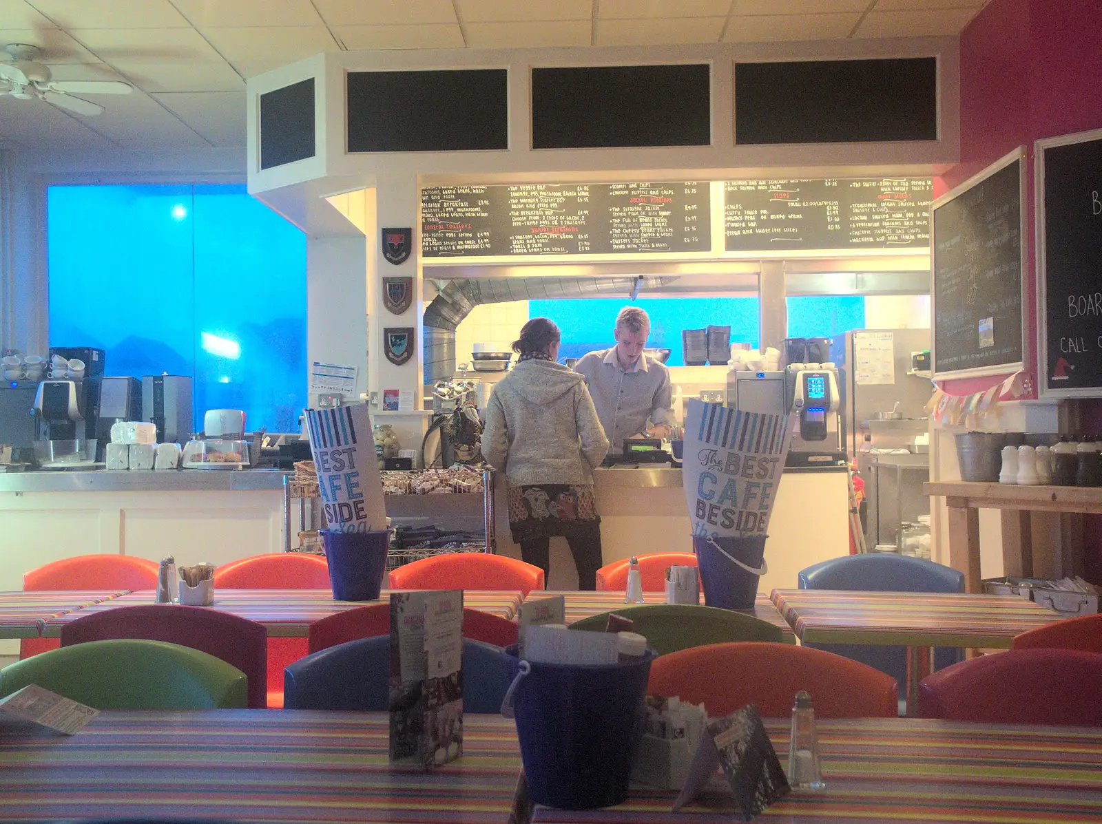 Isobel at the counter as the camera steams up, from Southwold Seaside Pier, Southwold, Suffolk - 18th December 2016