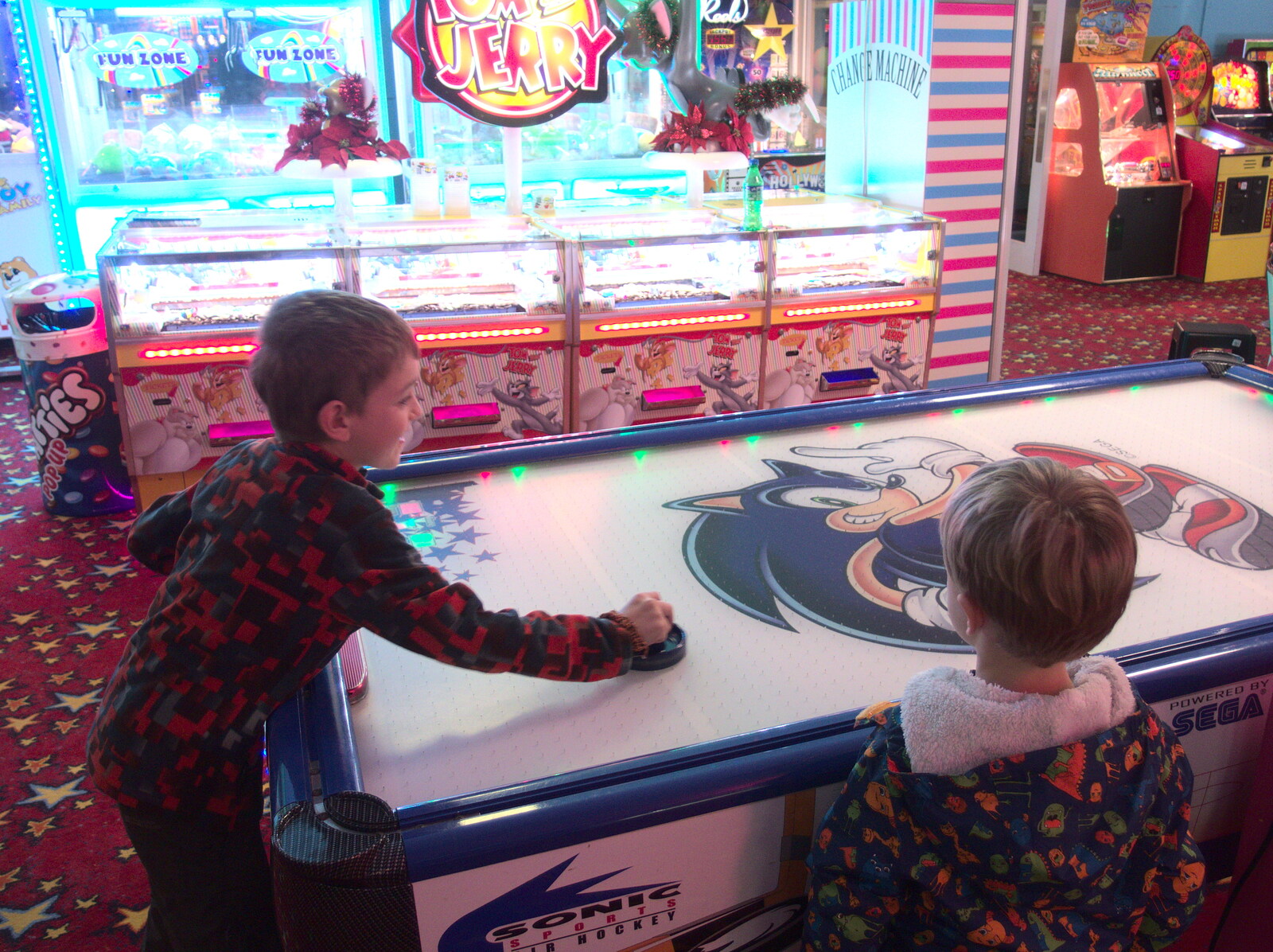 Fred's on the air hockey table from Southwold Seaside Pier, Southwold, Suffolk - 18th December 2016