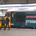 37558 is named after the last flying Vulcan, Norwich Station and the Light Tunnel, Norwich, Norfolk  - 21st December 2016