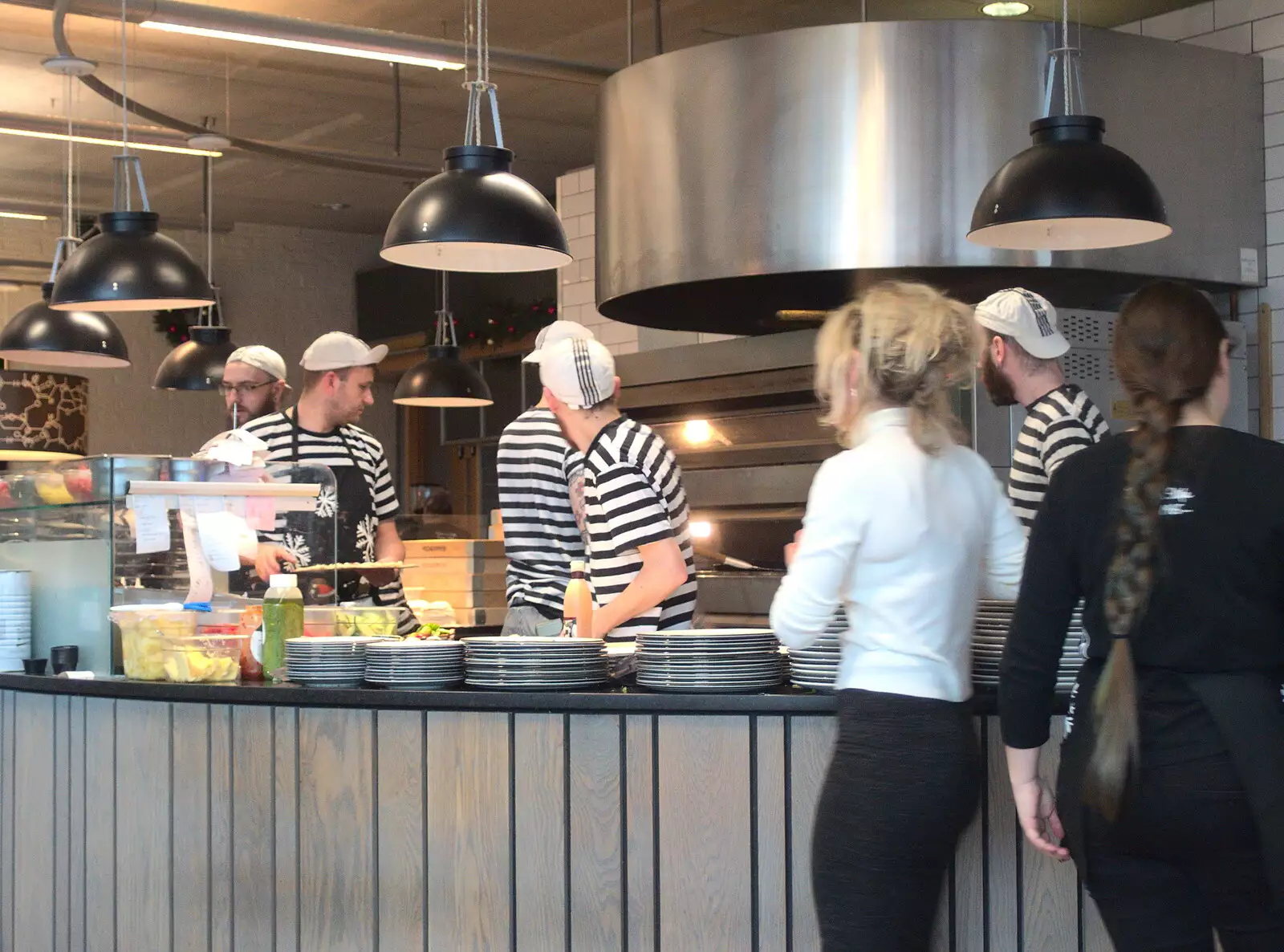 The pizza dudes in action at Pizza Express, from Norwich Station and the Light Tunnel, Norwich, Norfolk  - 21st December 2016