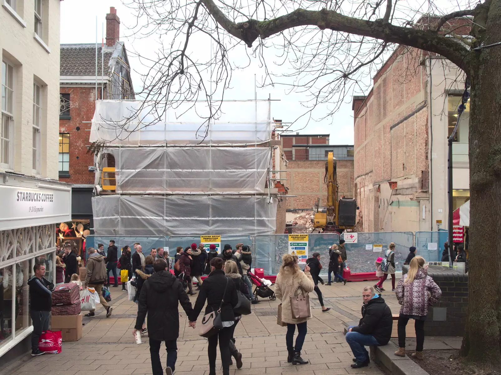 A shop has been unexpectedly demolished, from Norwich Station and the Light Tunnel, Norwich, Norfolk  - 21st December 2016