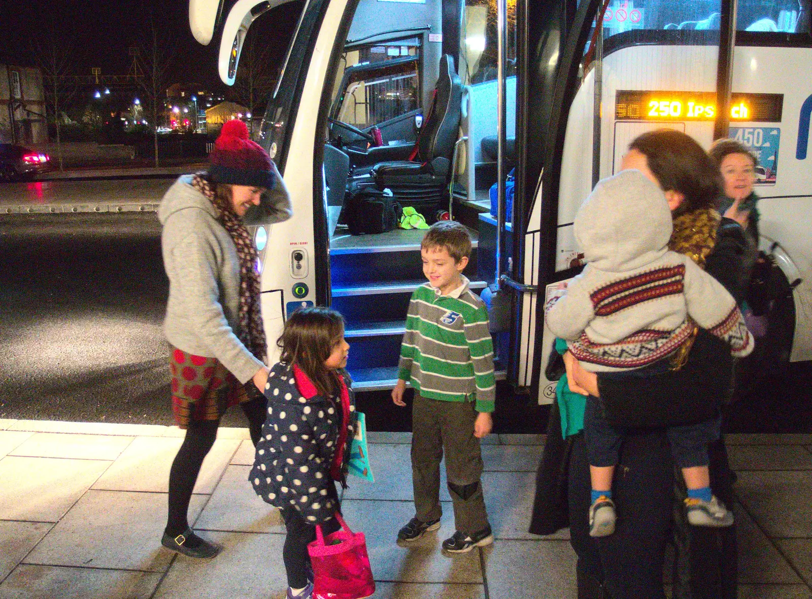 Fred meets Lua off the bus at Ipswich, from Christmas and All That, Brome, Suffolk - 25th December 2016