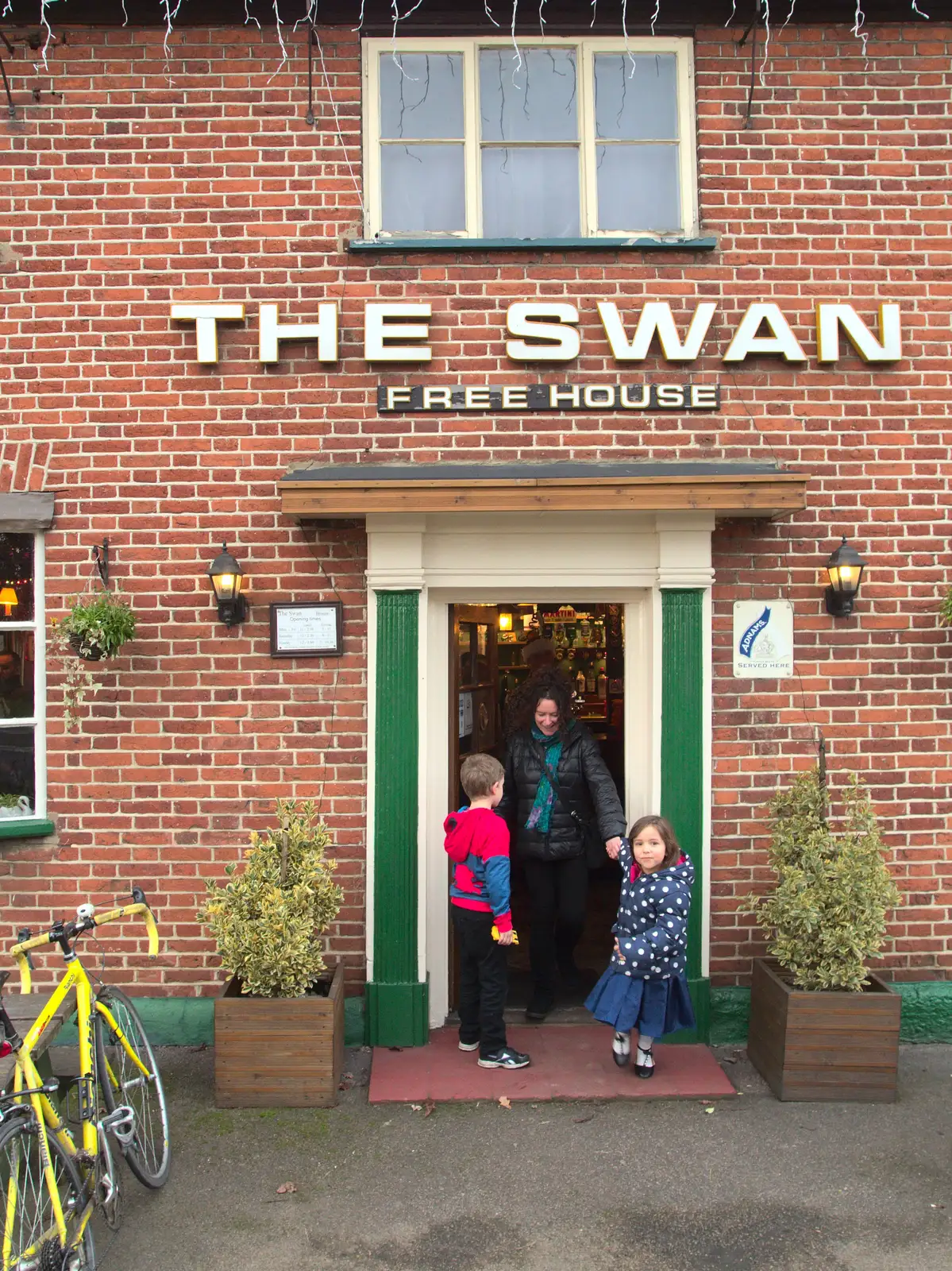 Fred, Haryanna and Lua outside the pub, from Christmas and All That, Brome, Suffolk - 25th December 2016