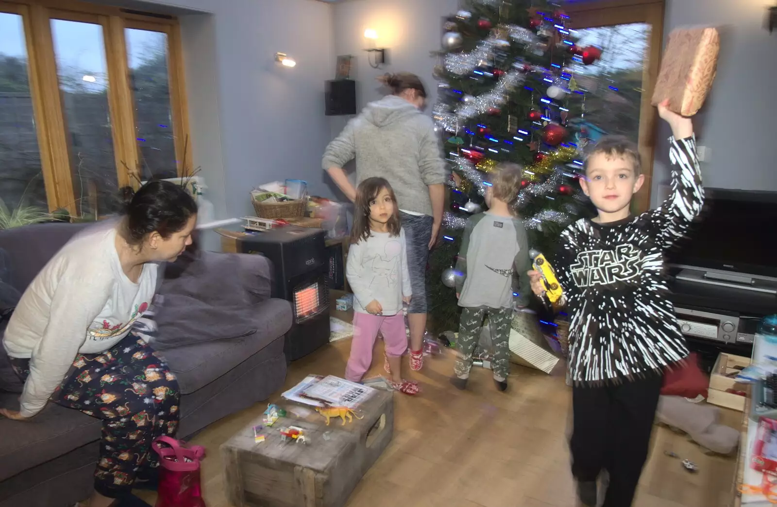 Fred waves a present around, from Christmas and All That, Brome, Suffolk - 25th December 2016