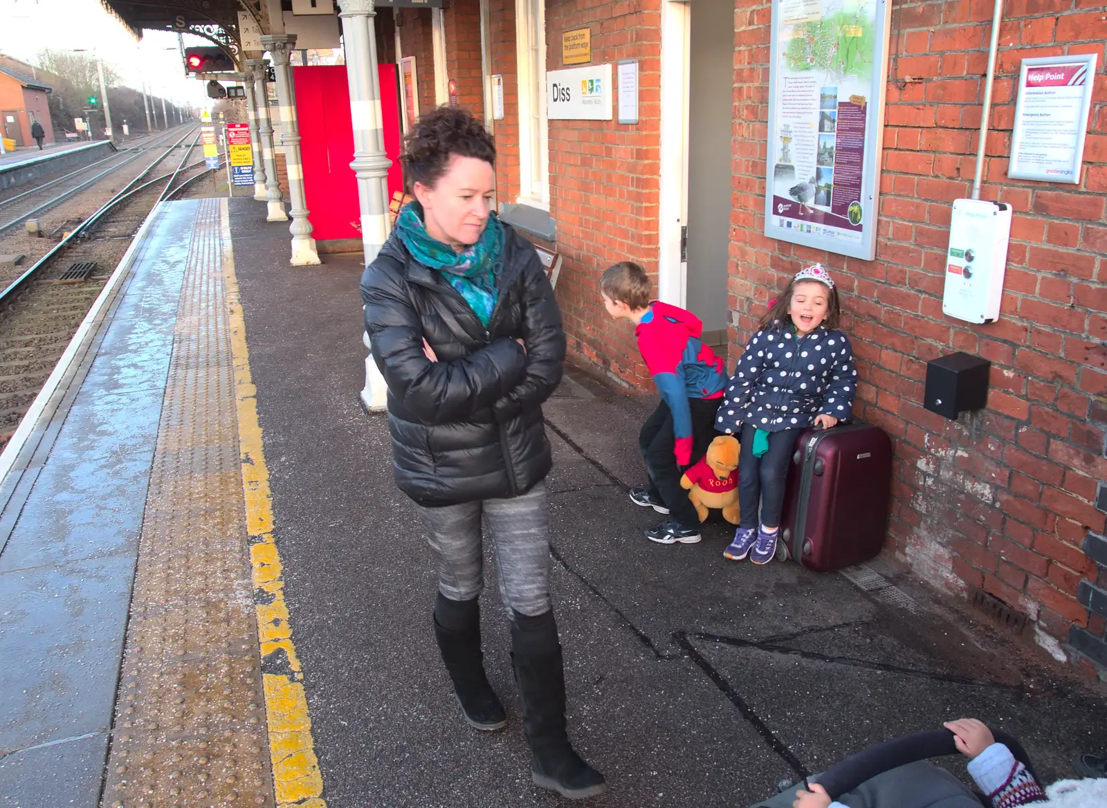 Evelyn roams Platform 1 at Diss, from Boxing Day in Southwold, Suffolk - 26th December 2016