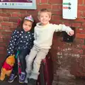 Annalua and Harry sit on luggage, Boxing Day in Southwold, Suffolk - 26th December 2016