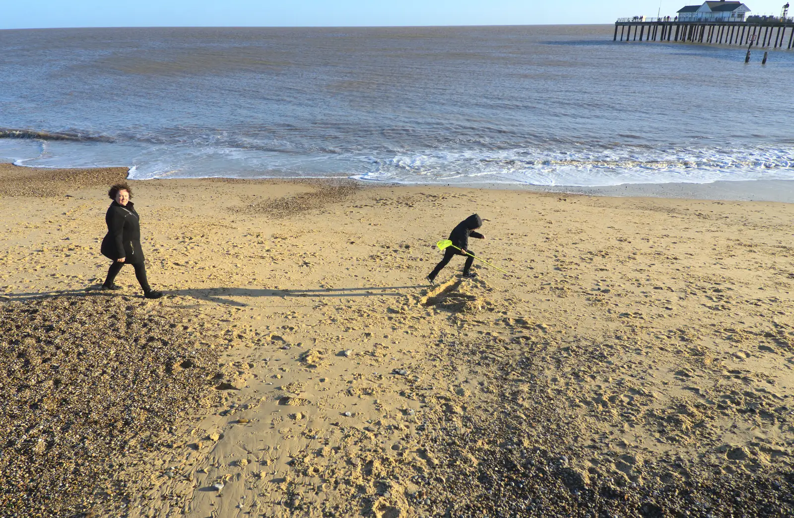 Lousie and Fred on the beach, from Boxing Day in Southwold, Suffolk - 26th December 2016