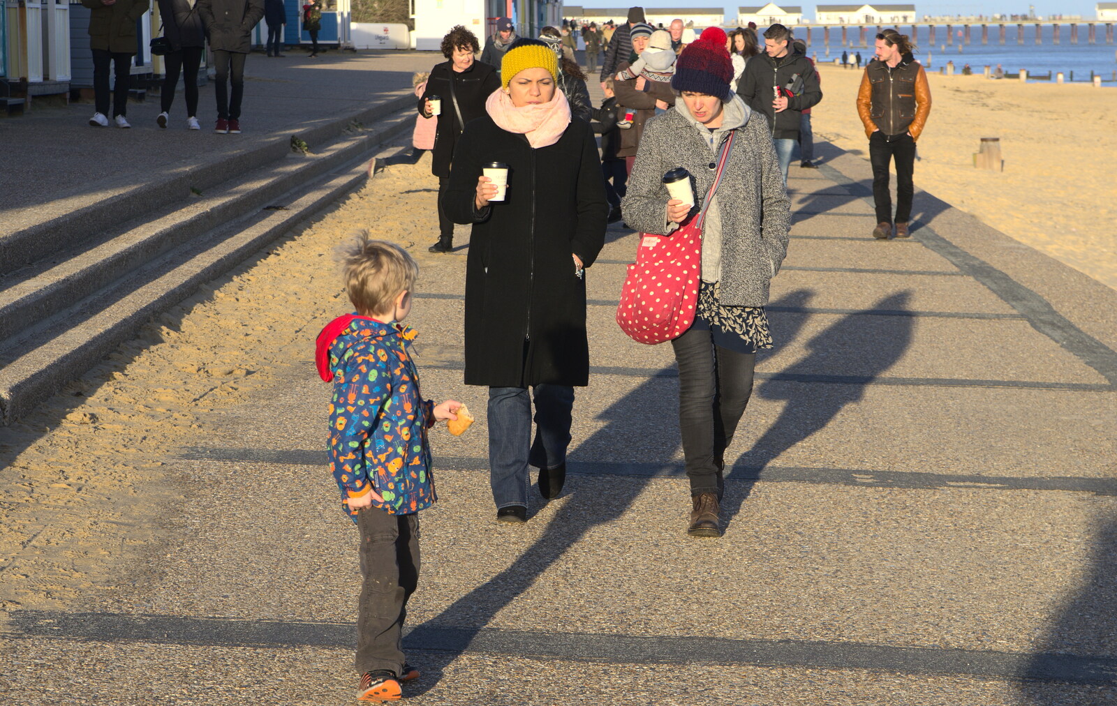 Haryanna, Isobel and Harry on the prom from Boxing Day in Southwold, Suffolk - 26th December 2016