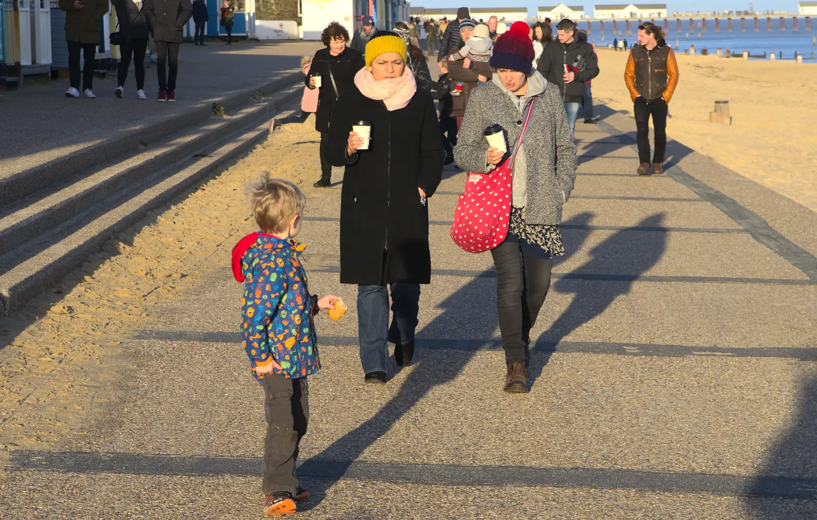 Haryanna, Isobel and Harry on the prom, from Boxing Day in Southwold, Suffolk - 26th December 2016