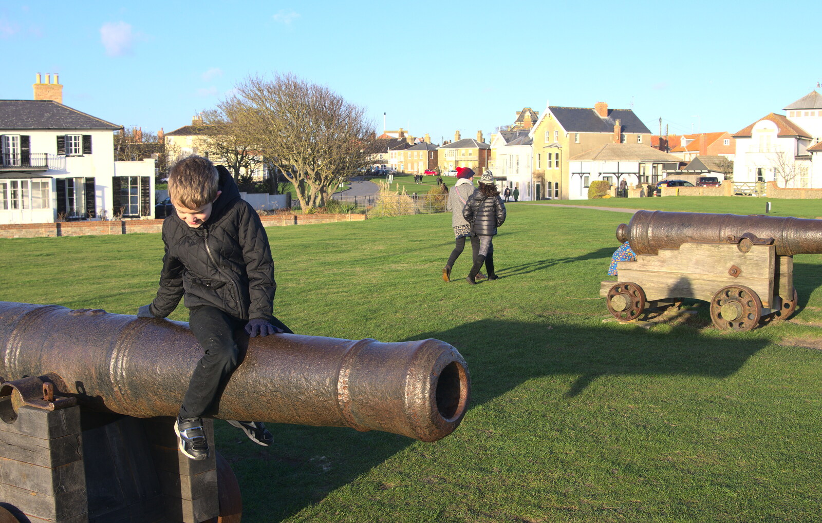 Fred on a cannon on Gun Hill from Boxing Day in Southwold, Suffolk - 26th December 2016