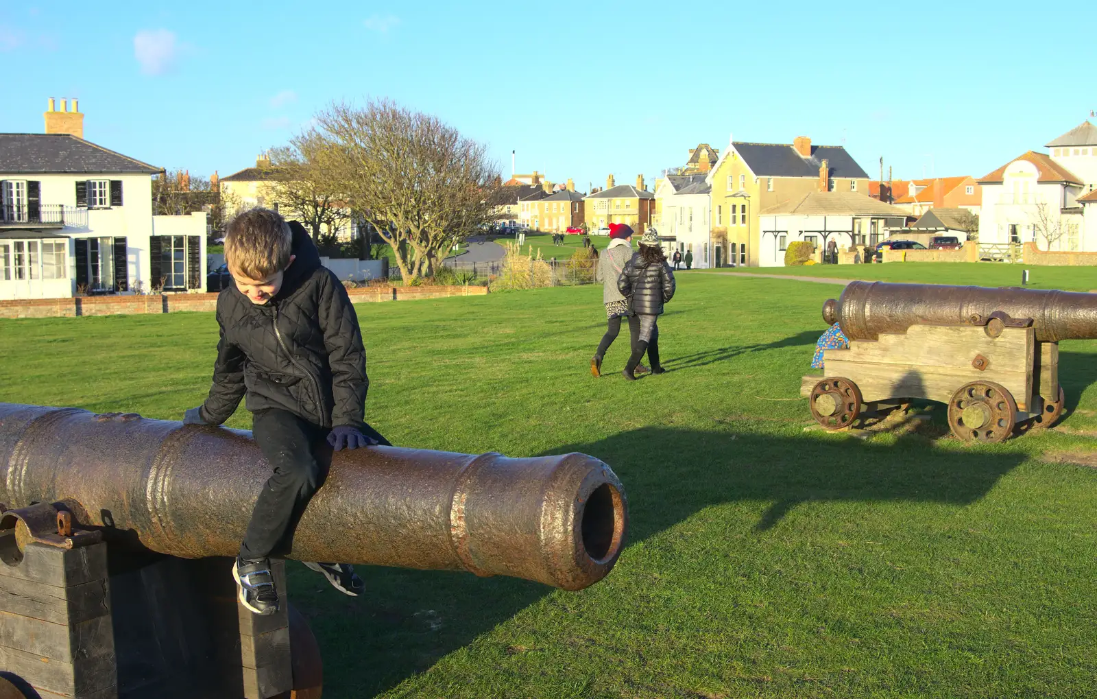 Fred on a cannon on Gun Hill, from Boxing Day in Southwold, Suffolk - 26th December 2016