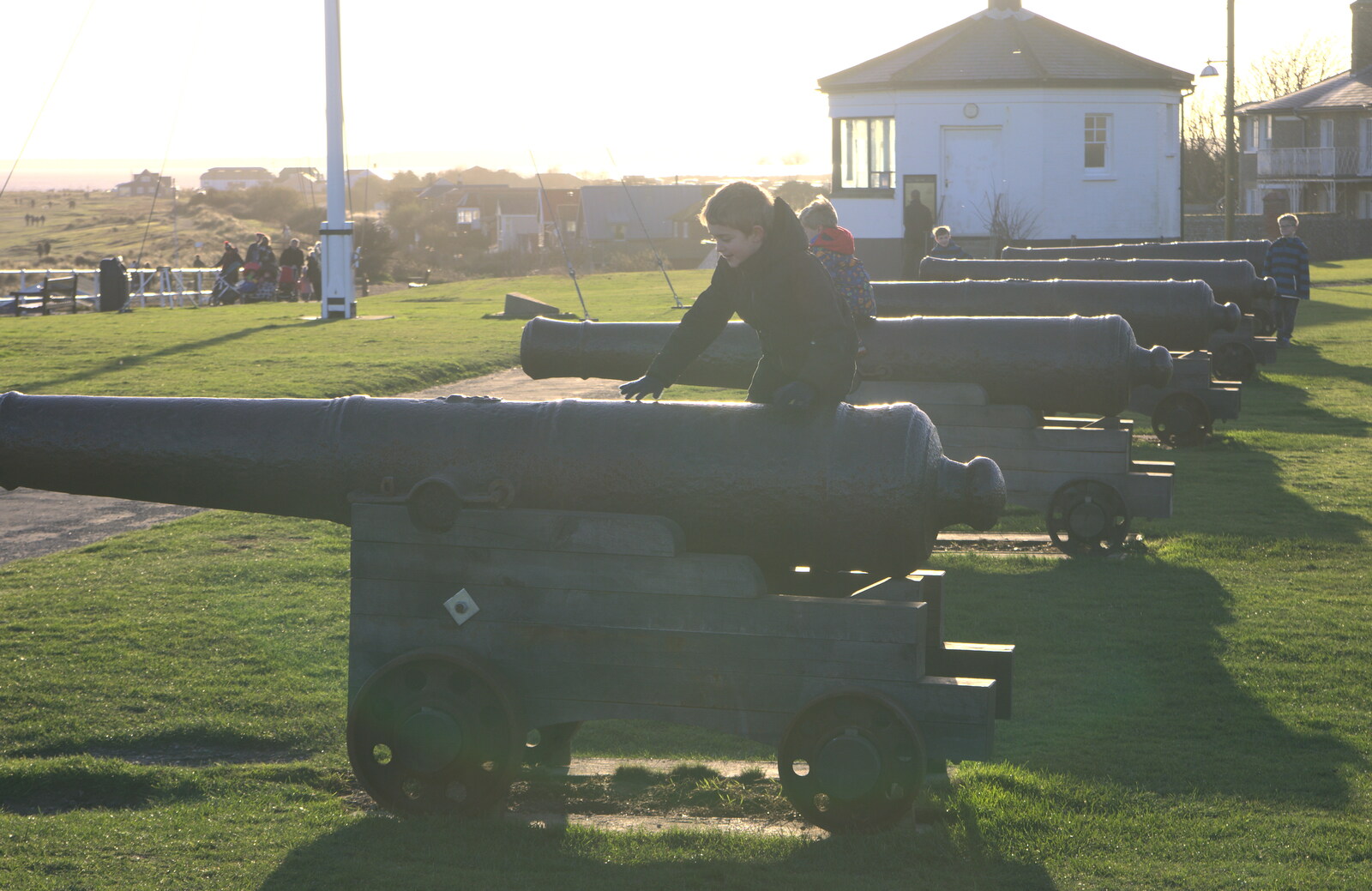 Fred on the cannons from Boxing Day in Southwold, Suffolk - 26th December 2016