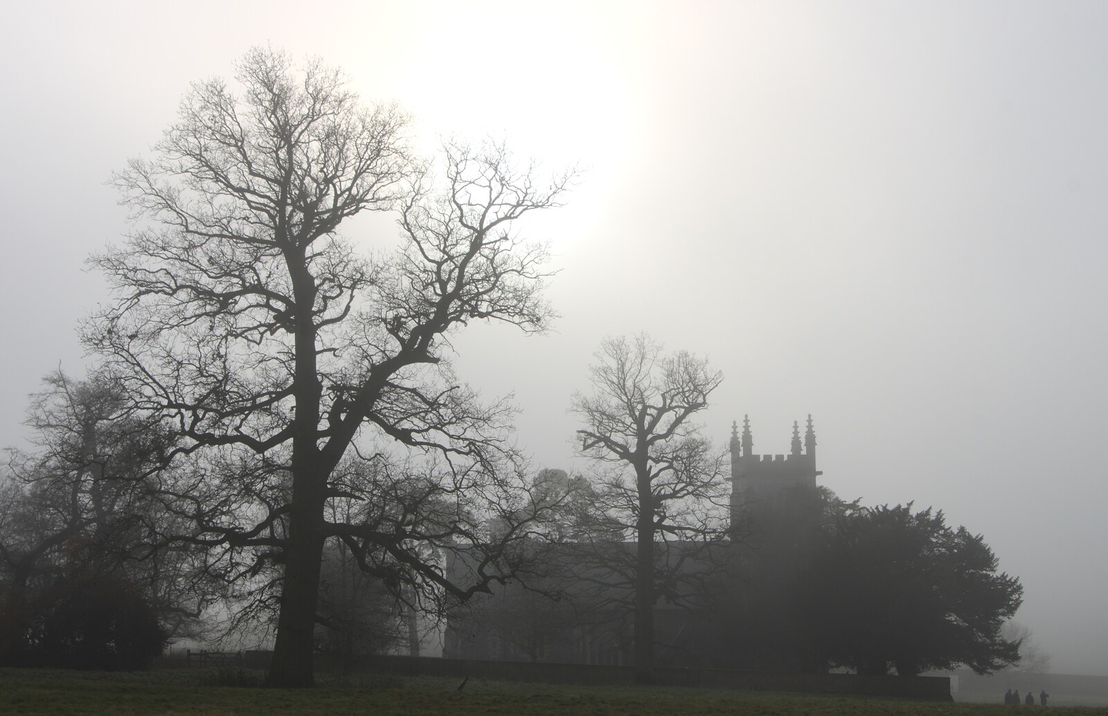 The feeble sun and a hazy church from A Trip to Ickworth House, Horringer, Suffolk - 30th December 2016