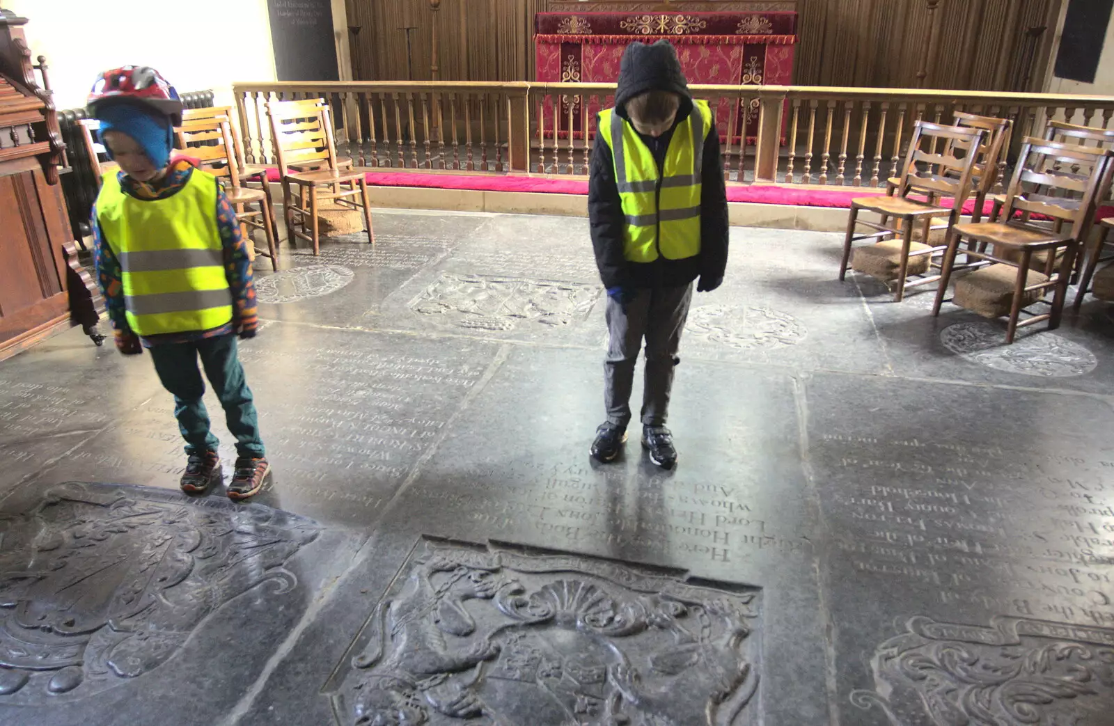 Fred looks at a 17th Century tombstone, from A Trip to Ickworth House, Horringer, Suffolk - 30th December 2016