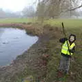 Fred finds a big stick to hurl into the pond, A Trip to Ickworth House, Horringer, Suffolk - 30th December 2016