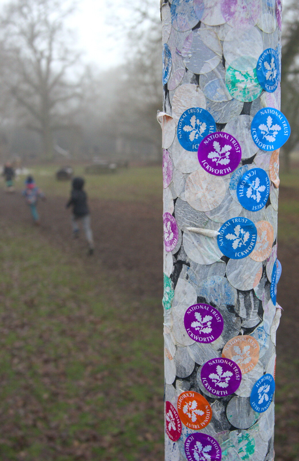 Lots of stickers stuck to a post from A Trip to Ickworth House, Horringer, Suffolk - 30th December 2016