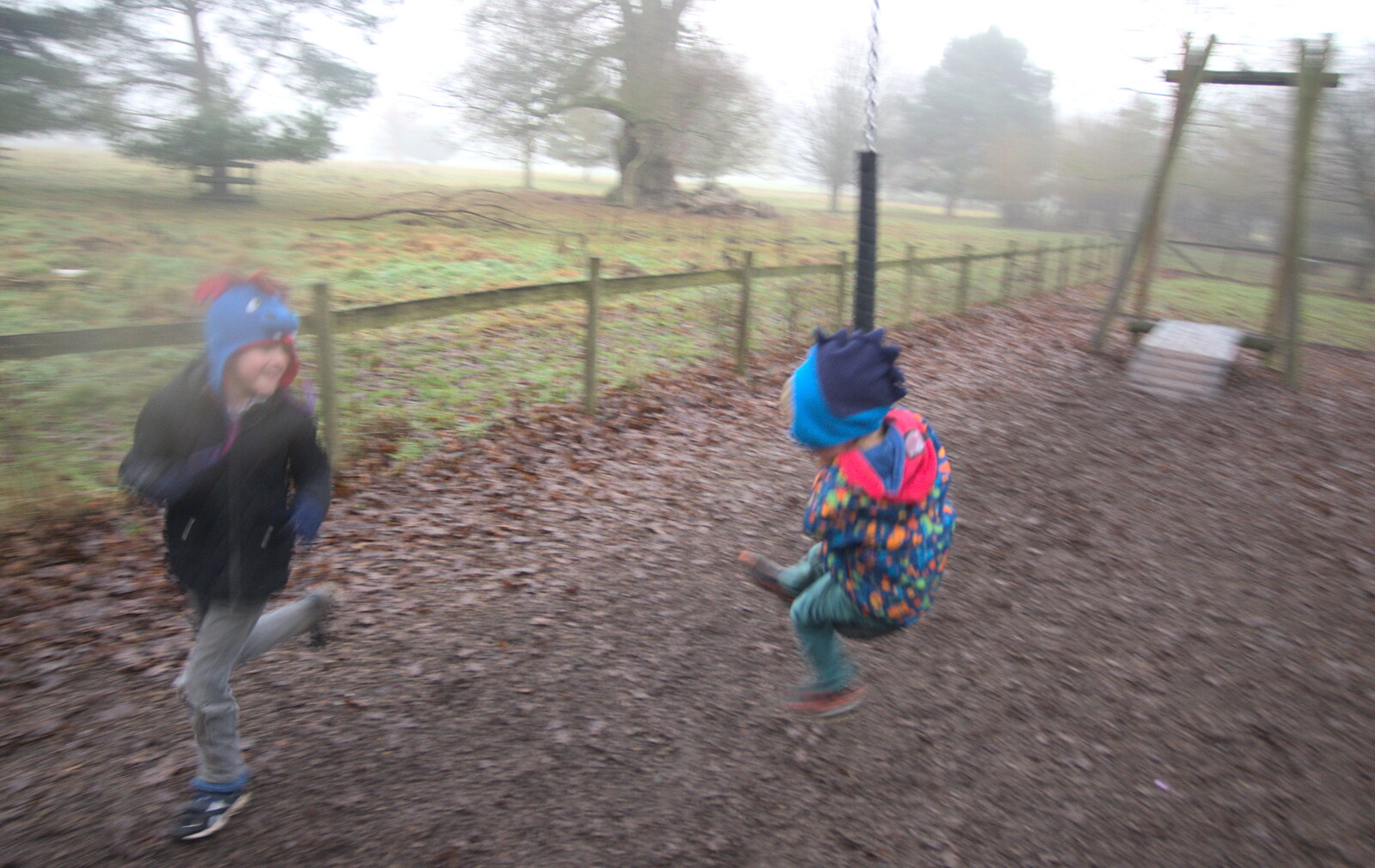 The boys play on a zipwire from A Trip to Ickworth House, Horringer, Suffolk - 30th December 2016