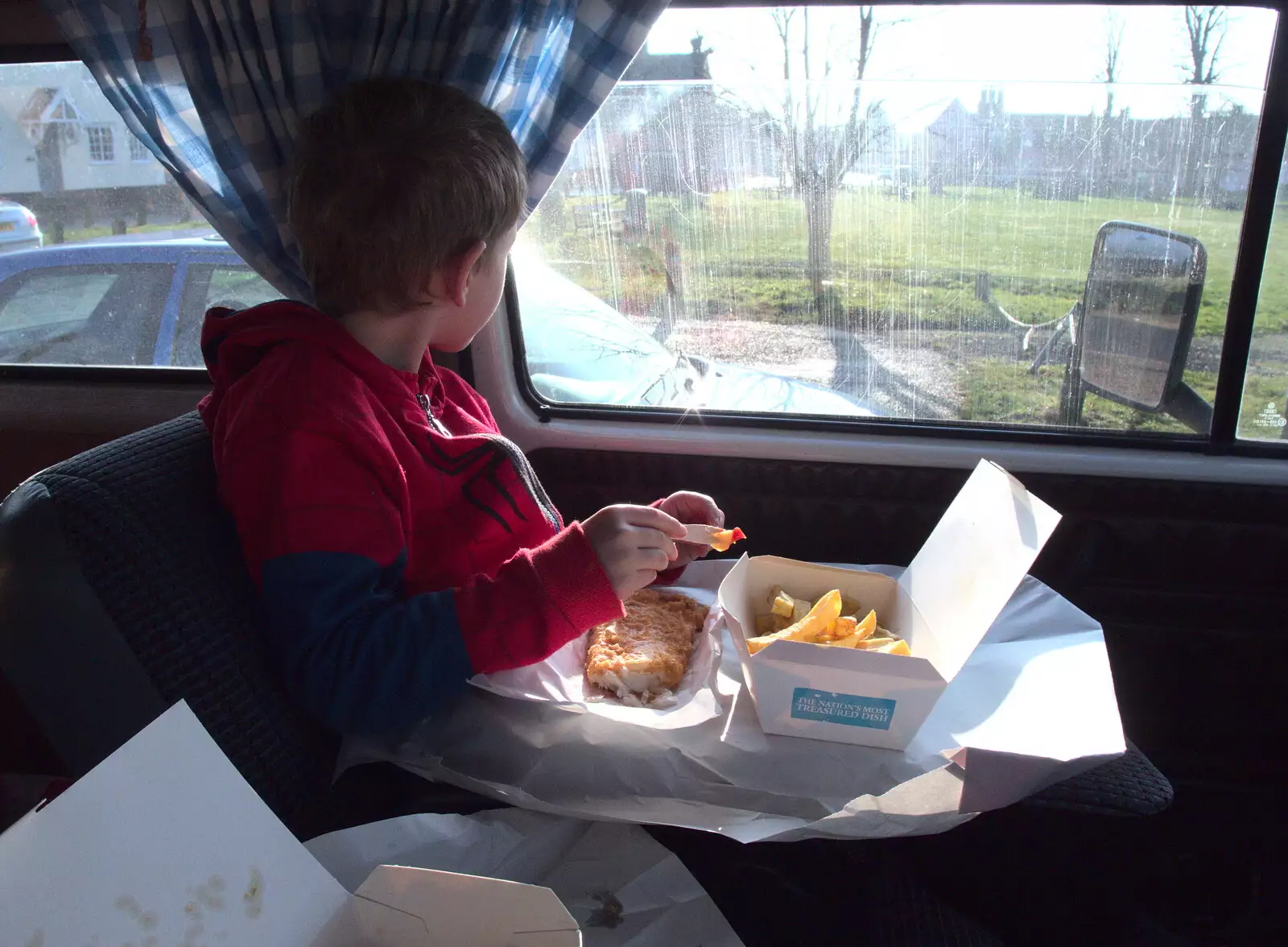 Fred has some camper-van Fish and Chips, from New Year's Eve, The Oaksmere, Brome, Suffolk - 31st December 2016