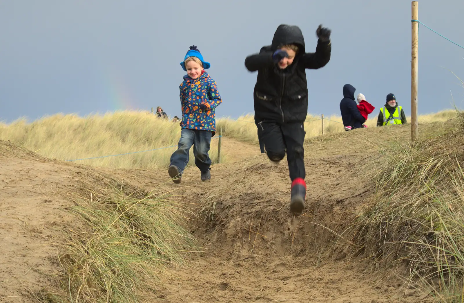 Harry and Fred jump around, from Horsey Seals and Sea Palling, Norfolk Coast - 2nd January 2017