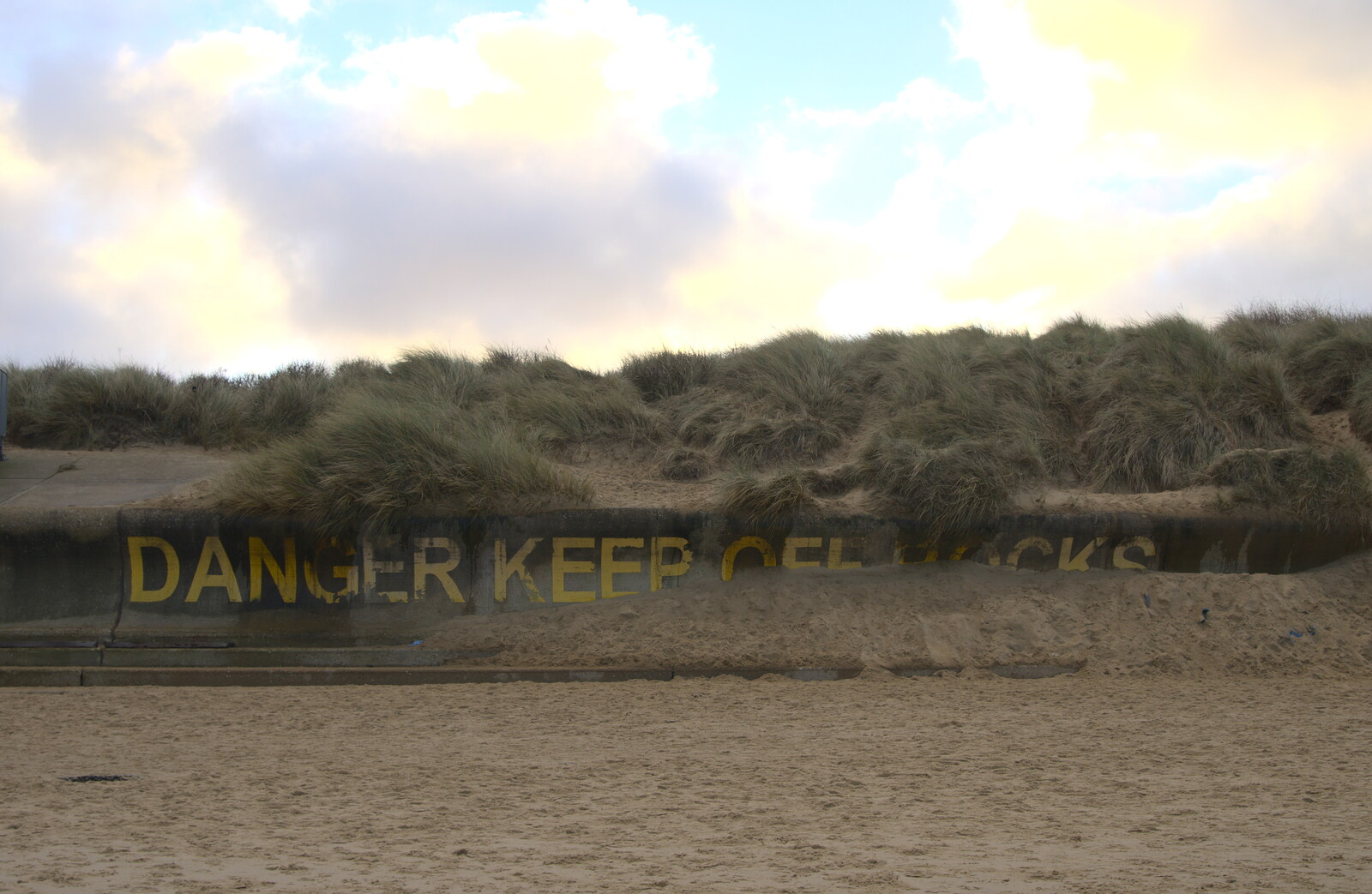 A danger sign is consumed by sand from Horsey Seals and Sea Palling, Norfolk Coast - 2nd January 2017