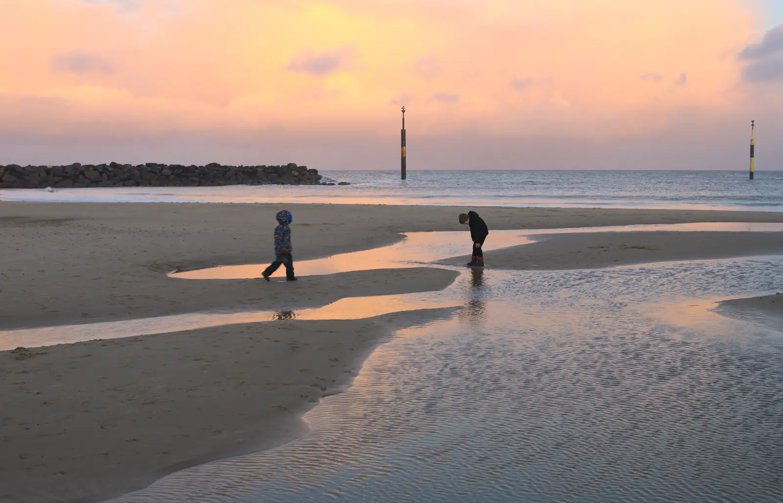 The boys on the beach as the sun goes down, from Horsey Seals and Sea Palling, Norfolk Coast - 2nd January 2017