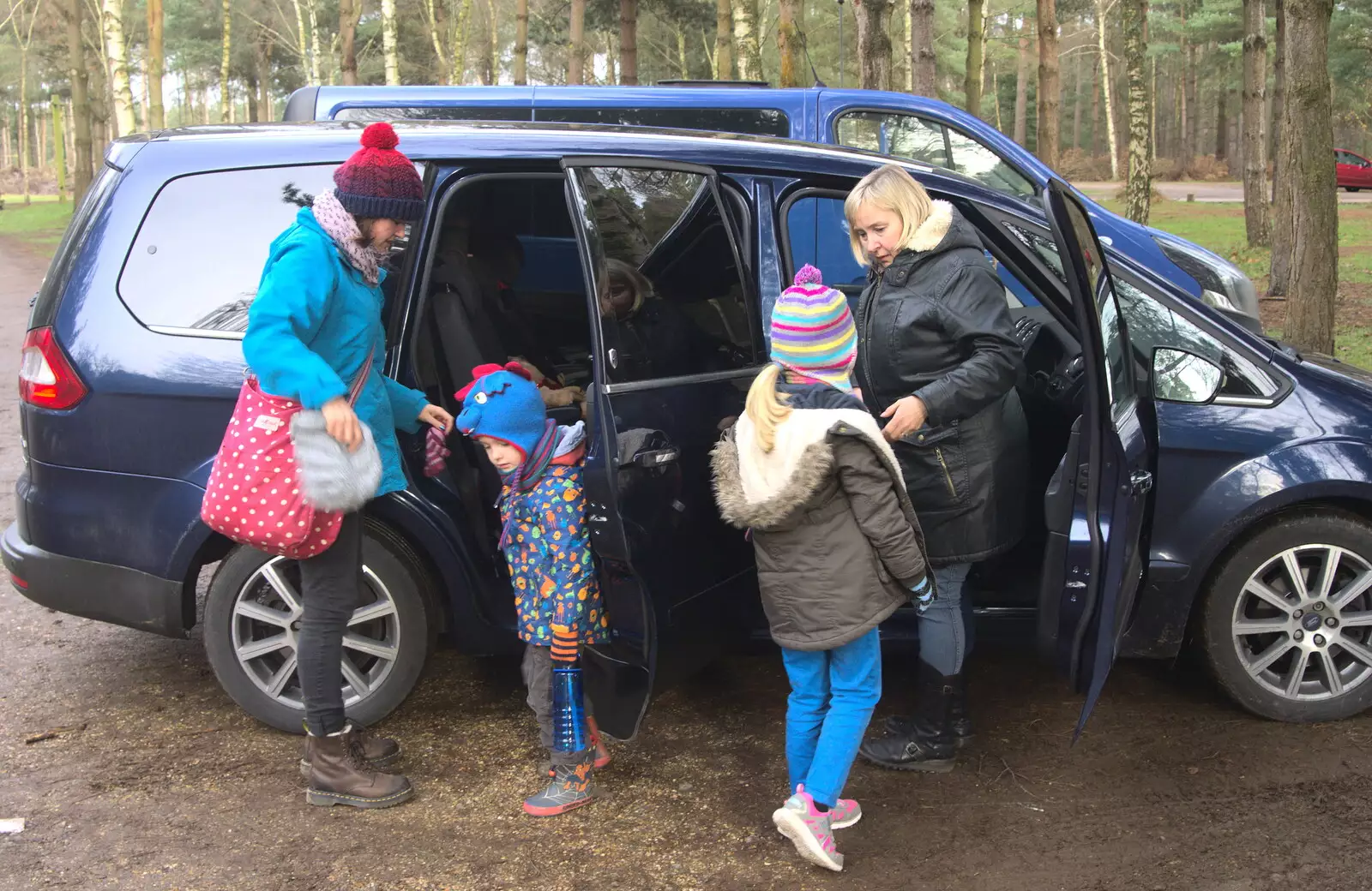 Everyone piles out of the car, from A Day at High Lodge, Brandon, Suffolk - 3rd January 2017