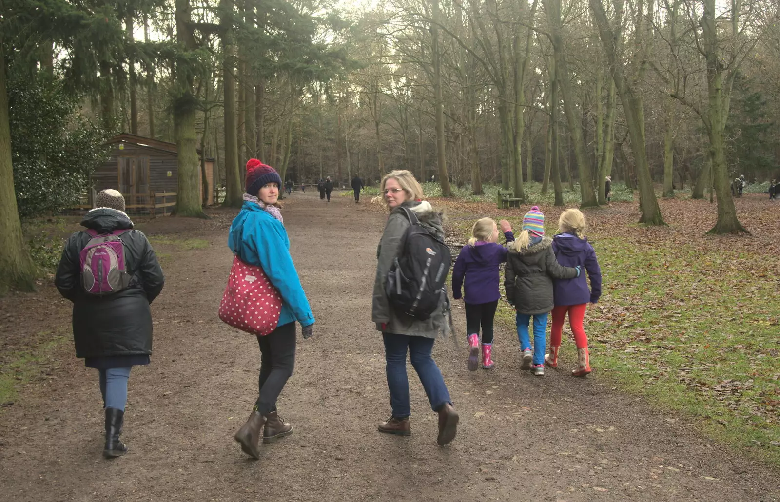 Isobel and Megan look back, from A Day at High Lodge, Brandon, Suffolk - 3rd January 2017