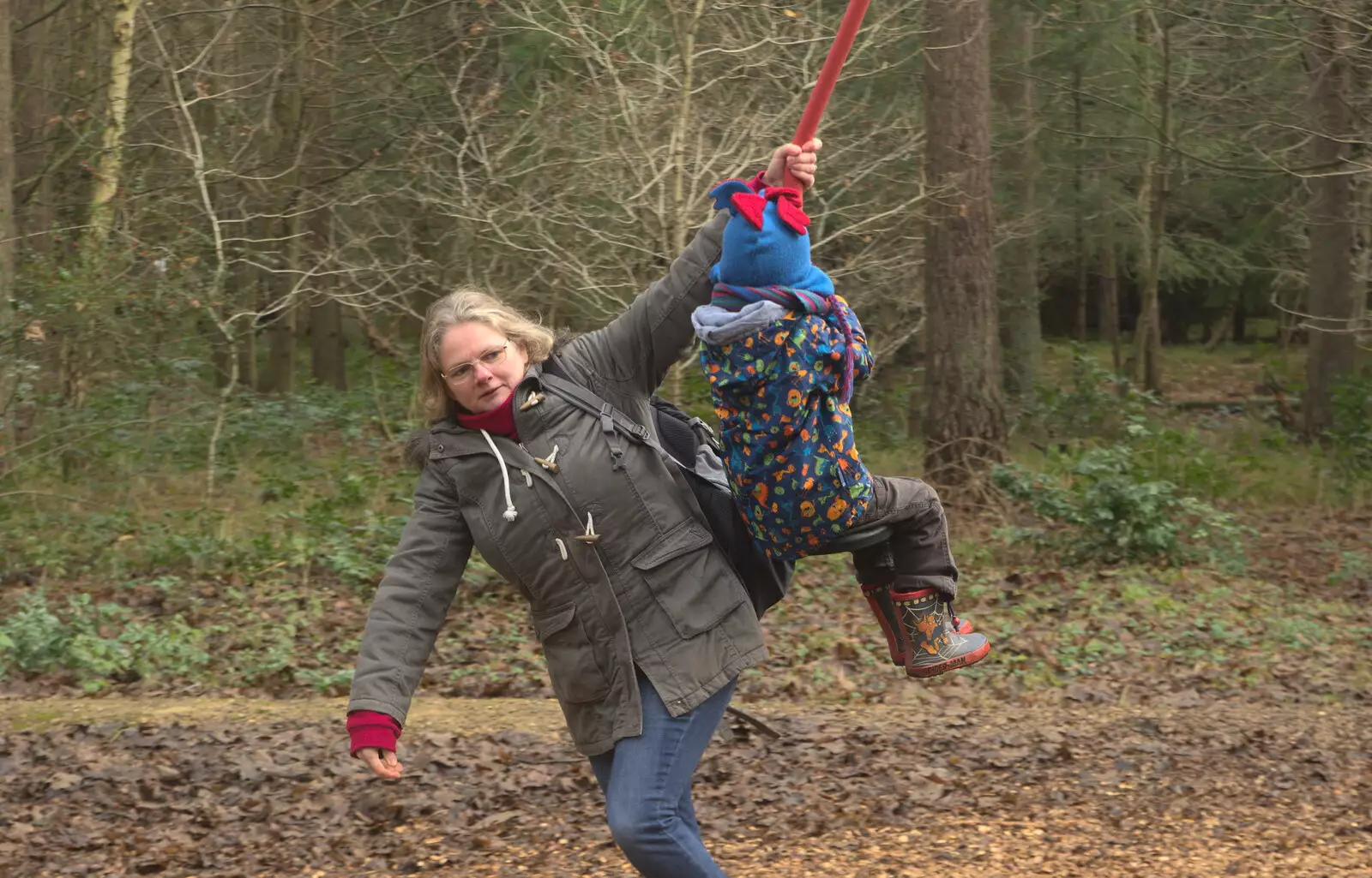 Megan drags Harry around on the spinny thing, from A Day at High Lodge, Brandon, Suffolk - 3rd January 2017