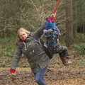 Megan drags Harry around on the spinny thing, A Day at High Lodge, Brandon, Suffolk - 3rd January 2017