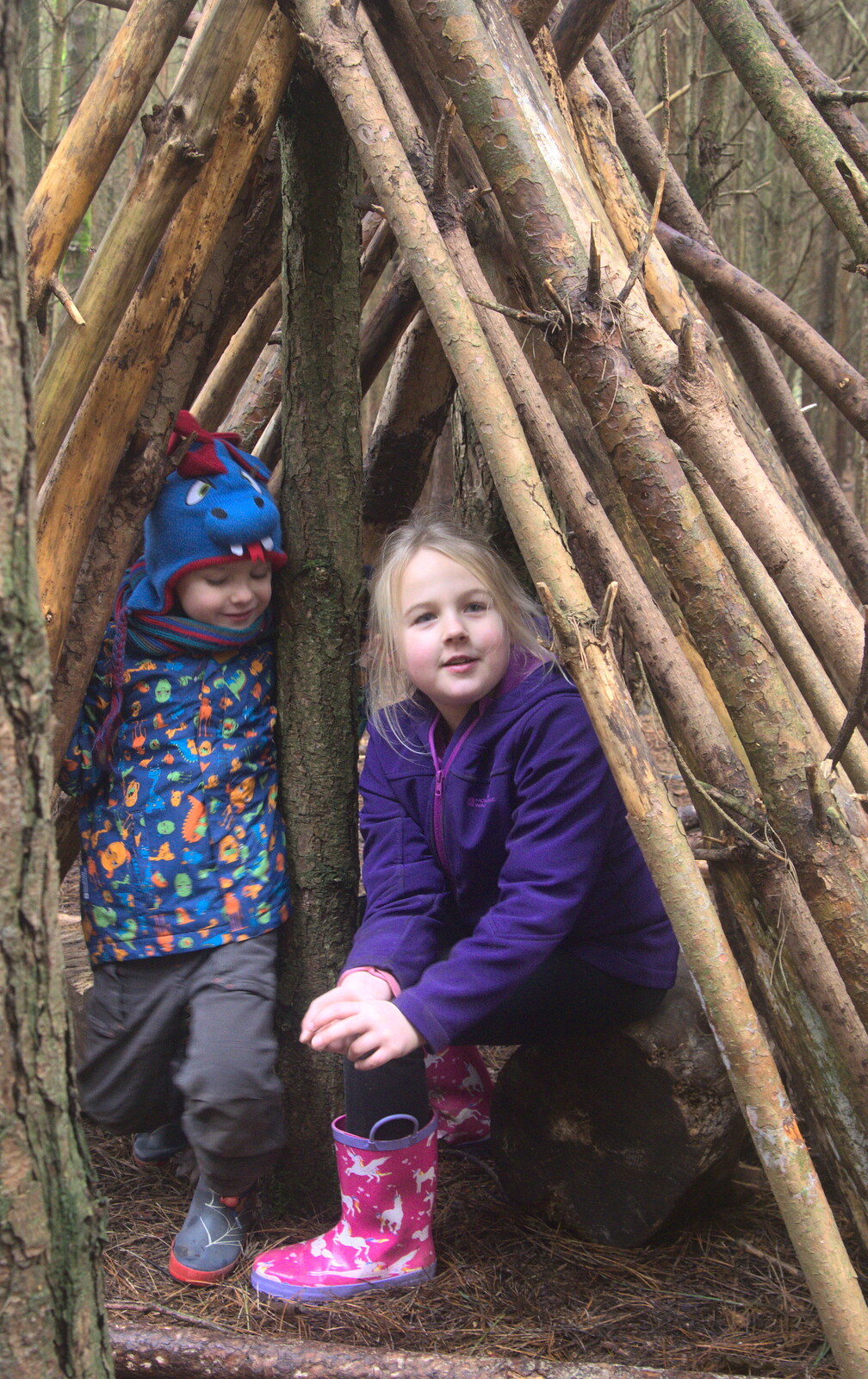 Harry and Alice in the den from A Day at High Lodge, Brandon, Suffolk - 3rd January 2017
