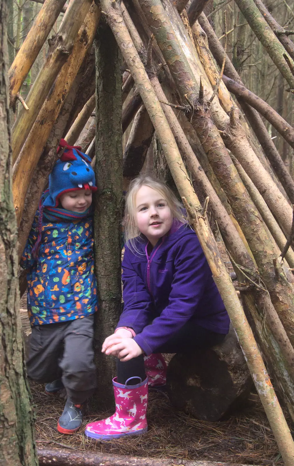 Harry and Alice in the den, from A Day at High Lodge, Brandon, Suffolk - 3rd January 2017