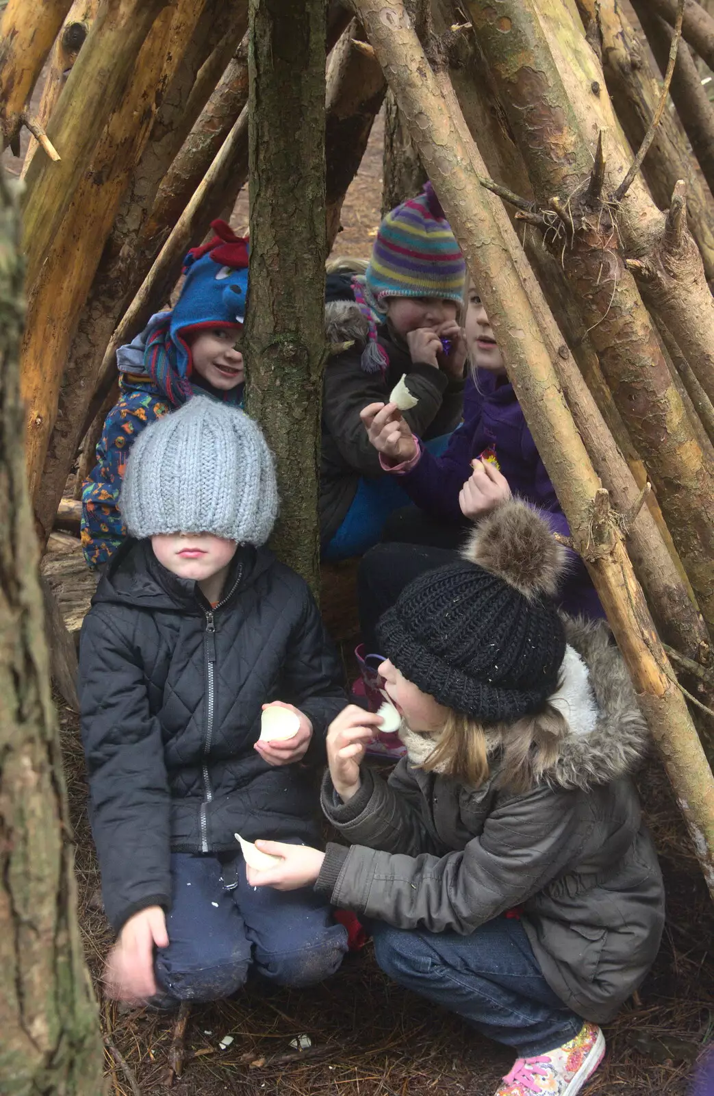 Everyone crams in for a Pringles snack, from A Day at High Lodge, Brandon, Suffolk - 3rd January 2017