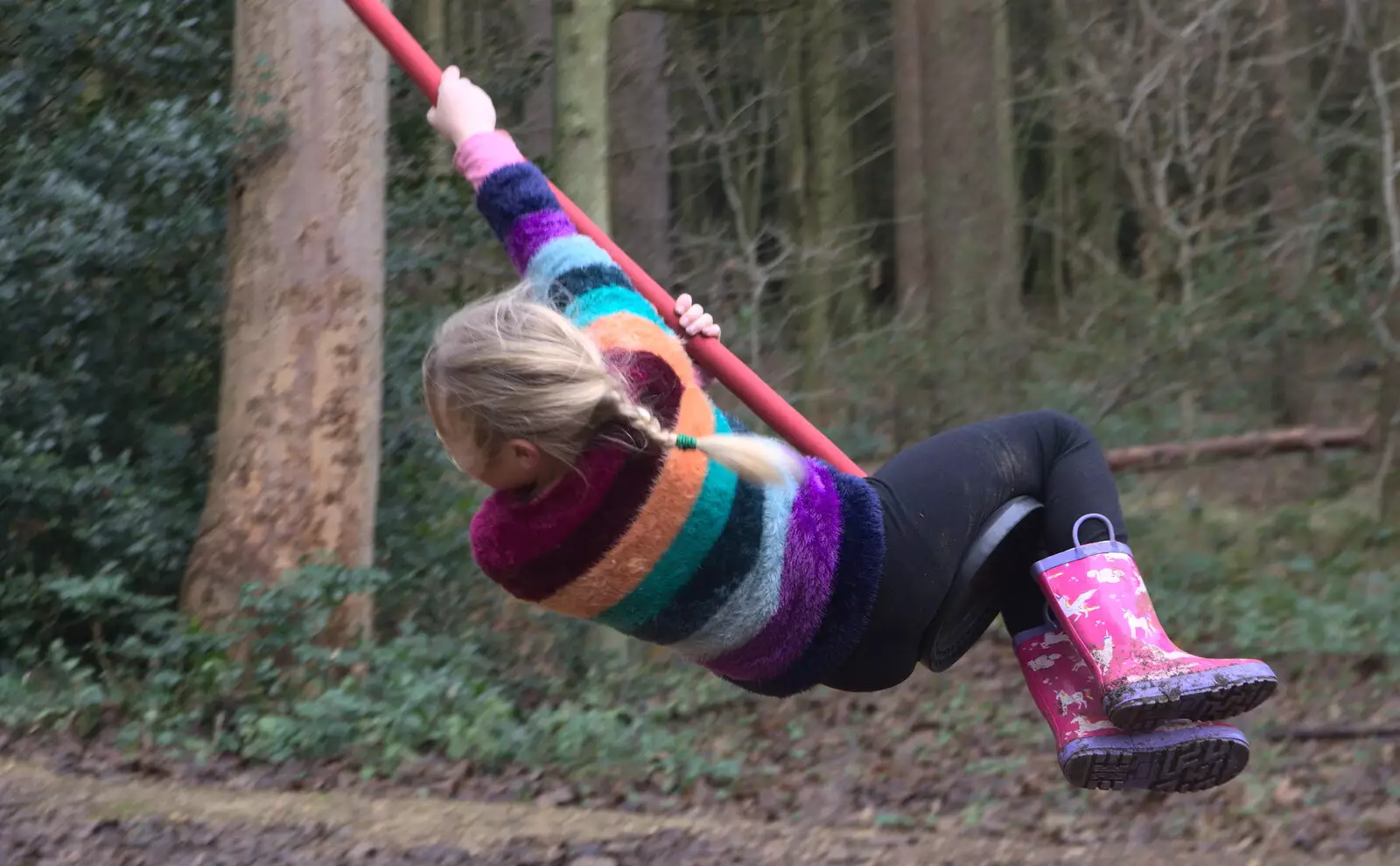 Alice swings around, from A Day at High Lodge, Brandon, Suffolk - 3rd January 2017