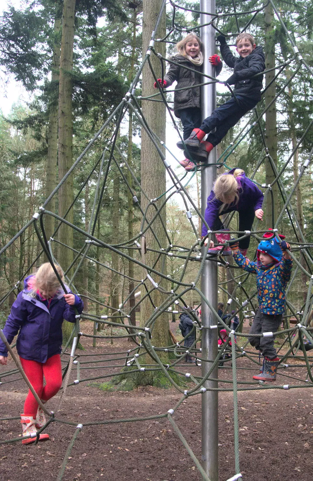 Climbing a big rope pyramid, from A Day at High Lodge, Brandon, Suffolk - 3rd January 2017