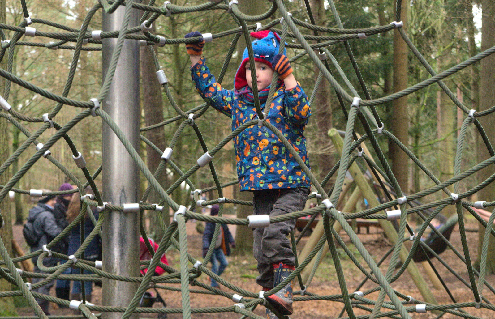 Harry in a tangled rope pyramid from A Day at High Lodge, Brandon, Suffolk - 3rd January 2017