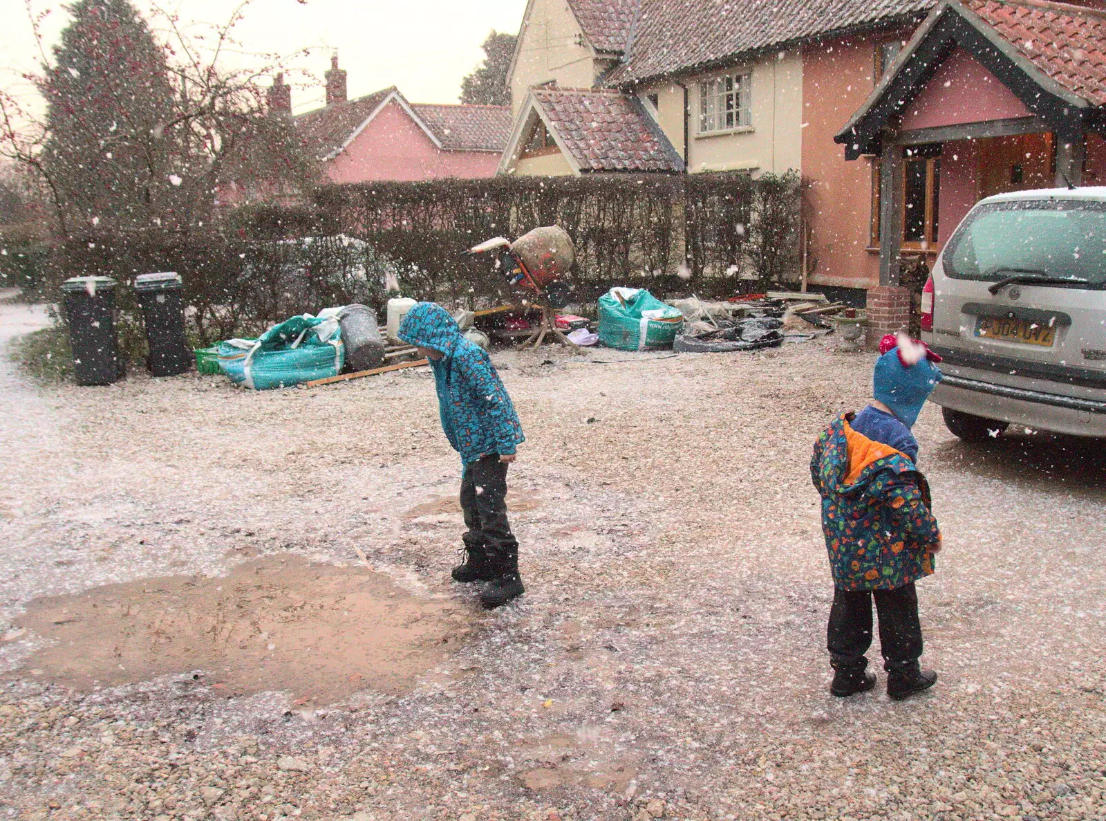 The boys mill around in the snow, from A Snowy January Miscellany, Eye, Suffolk - 15th January 2017