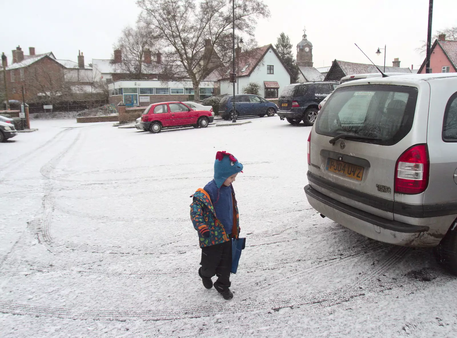 Harry in Buckshorn Lane car park, from A Snowy January Miscellany, Eye, Suffolk - 15th January 2017