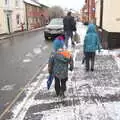 The boys stump up Church Street, A Snowy January Miscellany, Eye, Suffolk - 15th January 2017