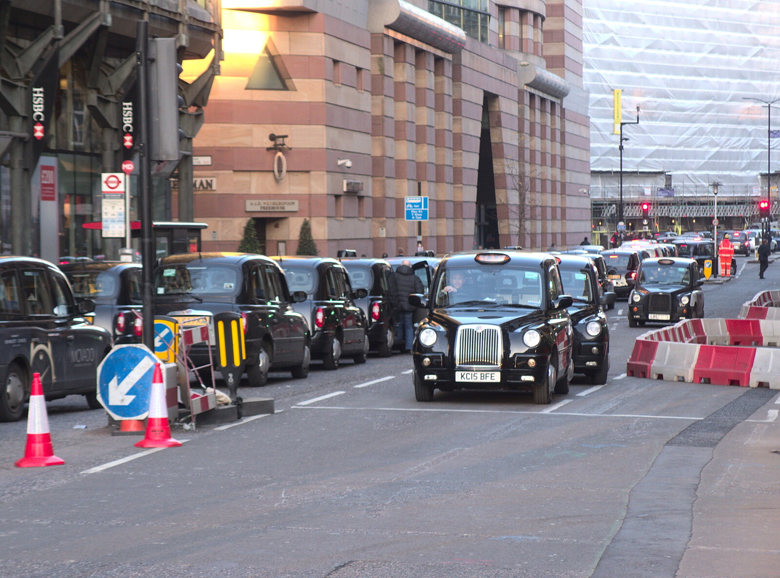 Queen Victoria Street is full of taxis from SwiftKey's Last Days in Southwark and a Taxi Protest, London - 18th January 2017