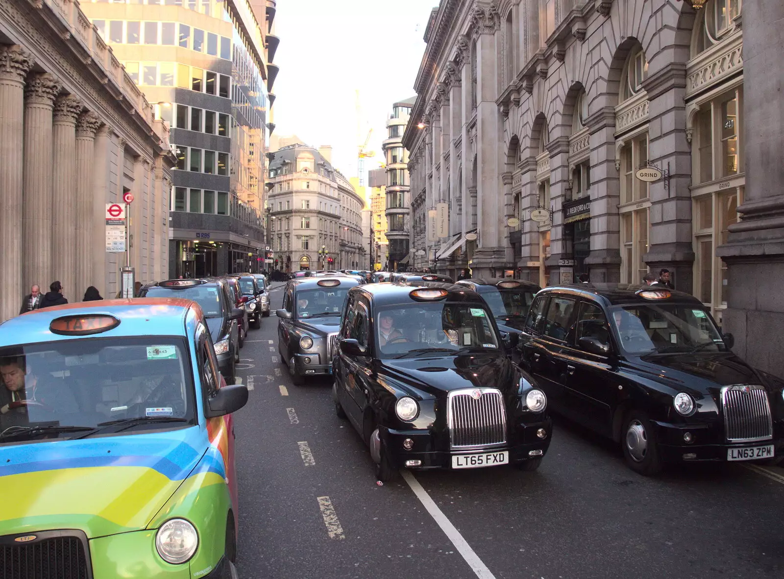 More taxis block Threadneedle Street, from SwiftKey's Last Days in Southwark and a Taxi Protest, London - 18th January 2017