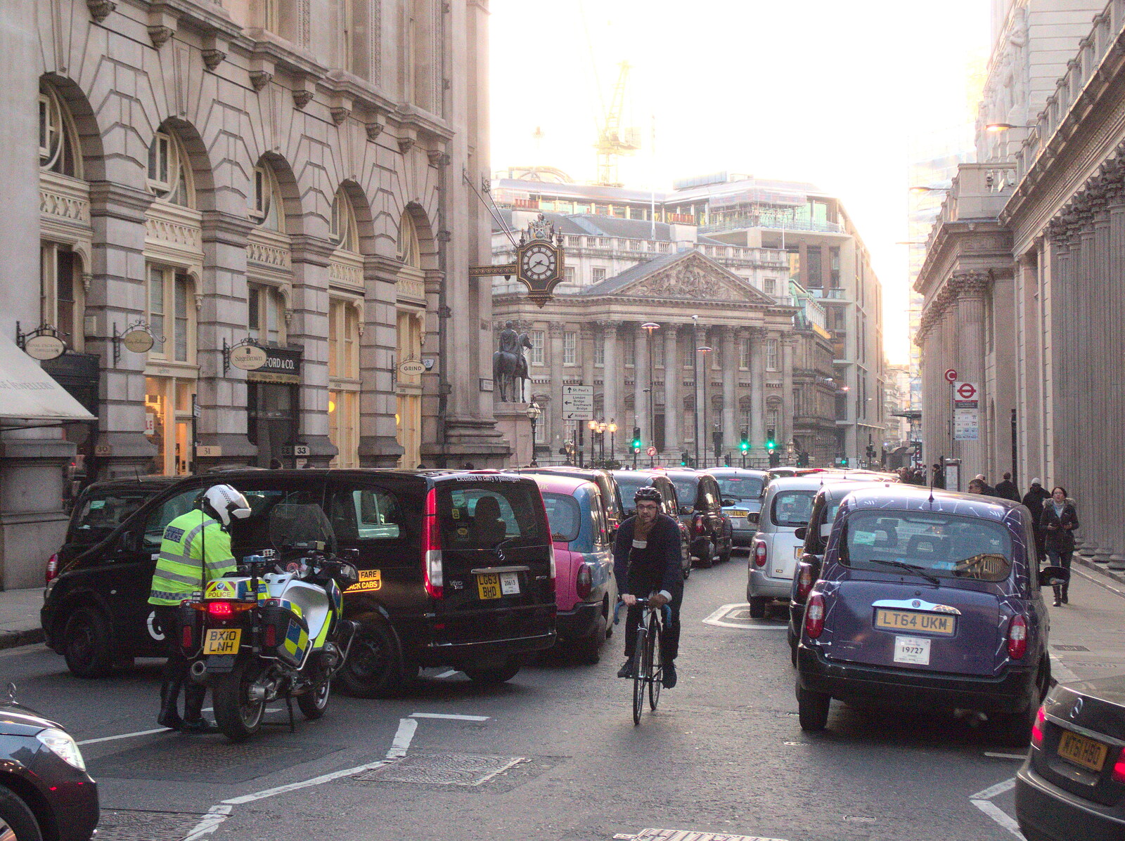 Looking back to Bank junction from SwiftKey's Last Days in Southwark and a Taxi Protest, London - 18th January 2017