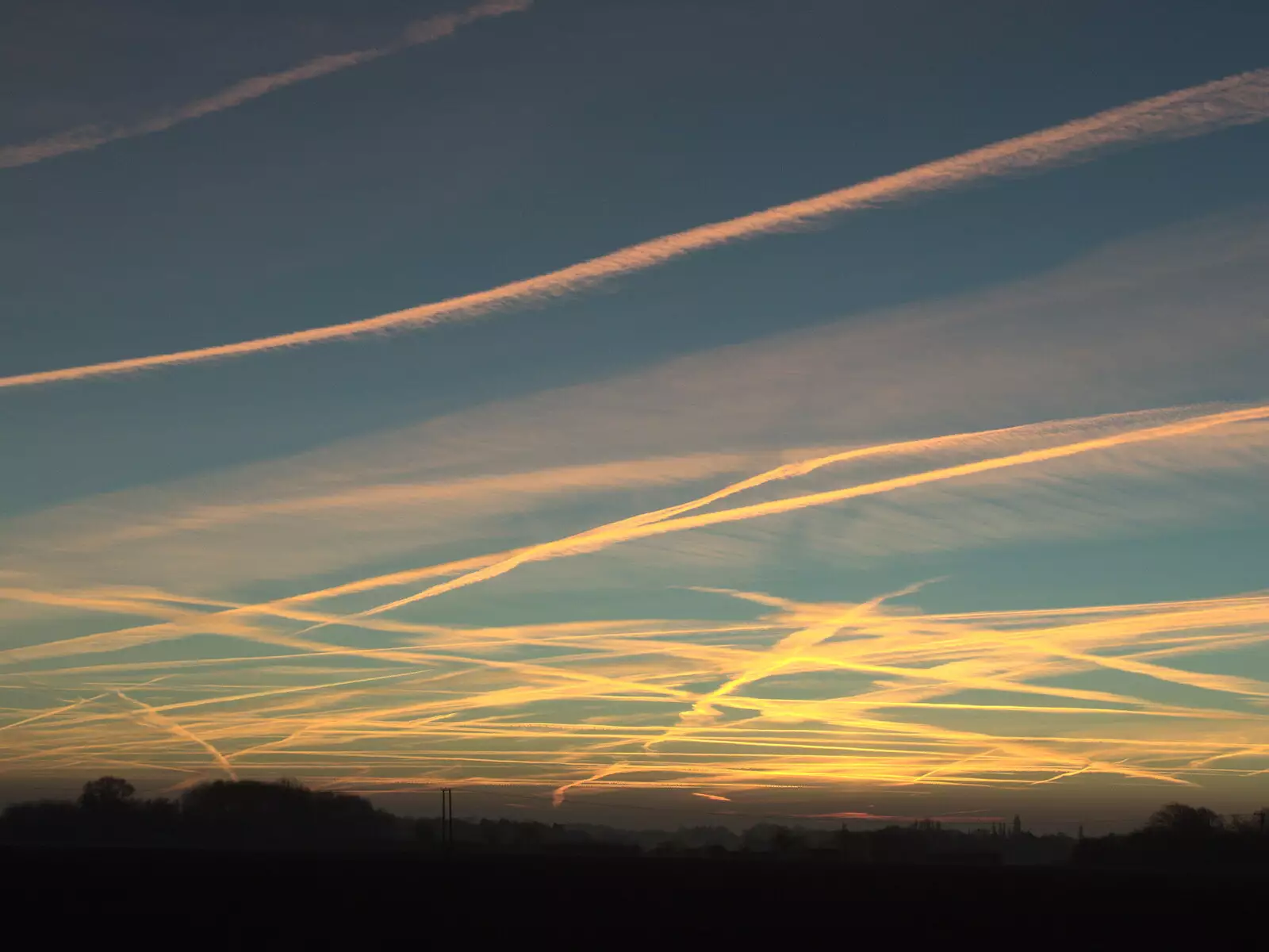 The sky is full of aircraft contrails, from SwiftKey's Last Days in Southwark and a Taxi Protest, London - 18th January 2017