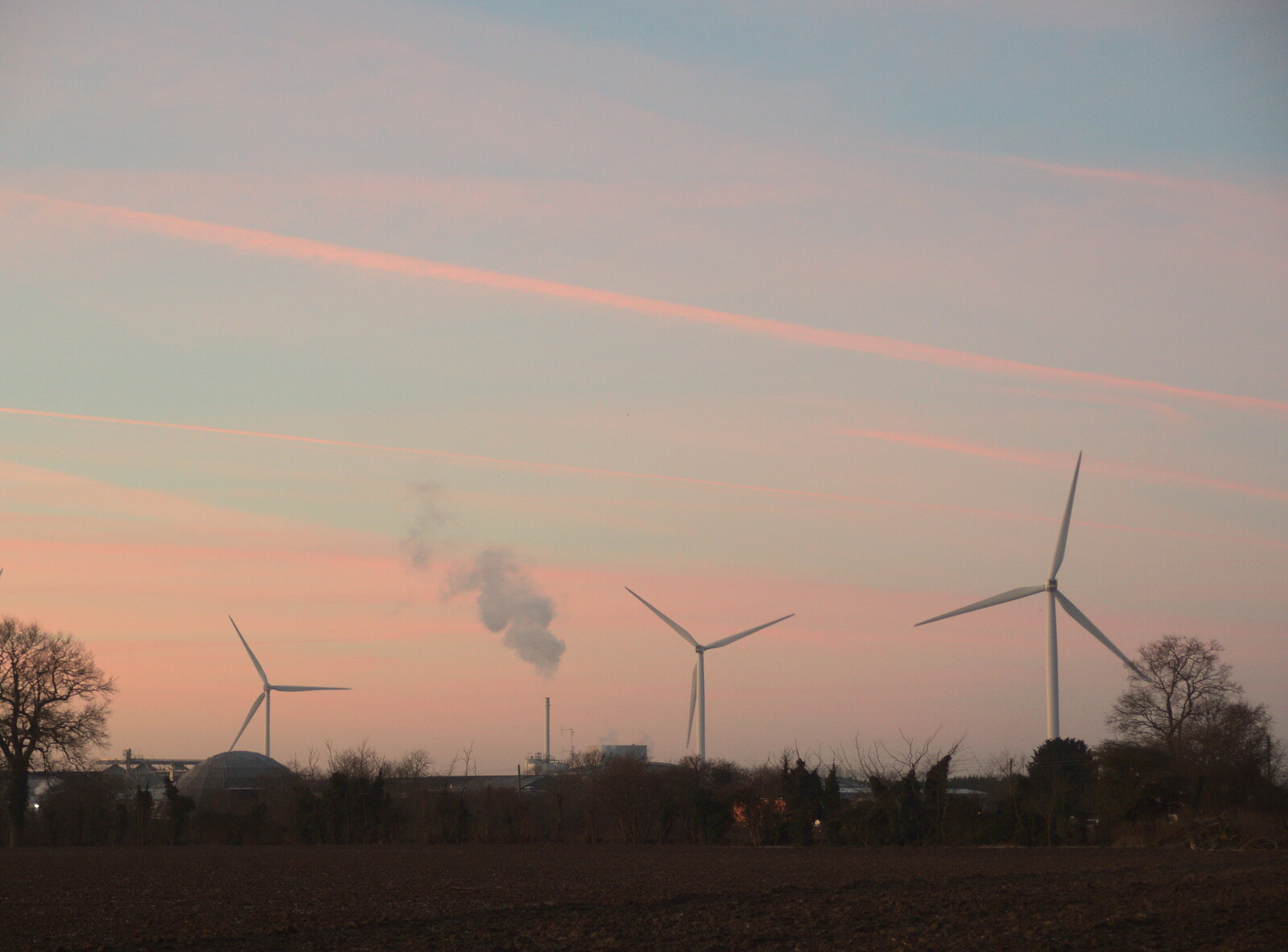 Wind turbines in the frosty dawn light from SwiftKey's Last Days in Southwark and a Taxi Protest, London - 18th January 2017
