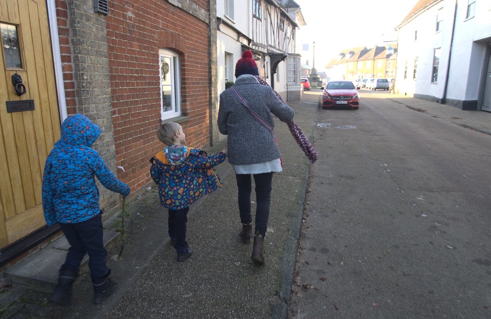 Fred, Harry and Isobel wander in to Lavenham from A Day in Lavenham, Suffolk - 22nd January 2017
