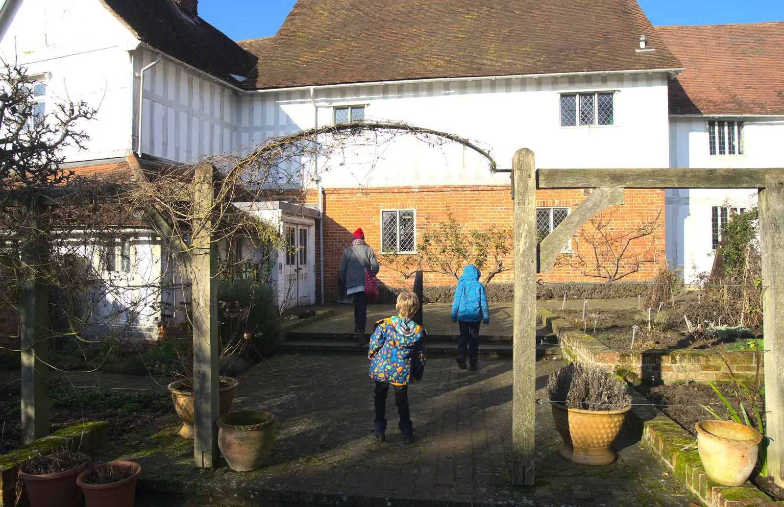 The gang roam around in the Guildhall gardens, from A Day in Lavenham, Suffolk - 22nd January 2017