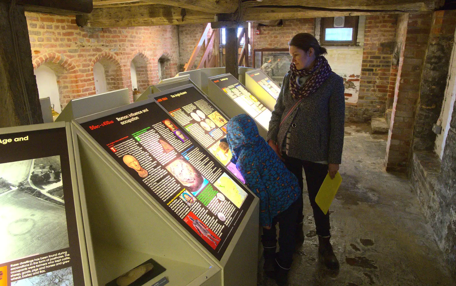 Fred reads something about Saxons in the cellar, from A Day in Lavenham, Suffolk - 22nd January 2017