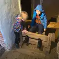 Fred tries out the stocks in the Bridewell, A Day in Lavenham, Suffolk - 22nd January 2017