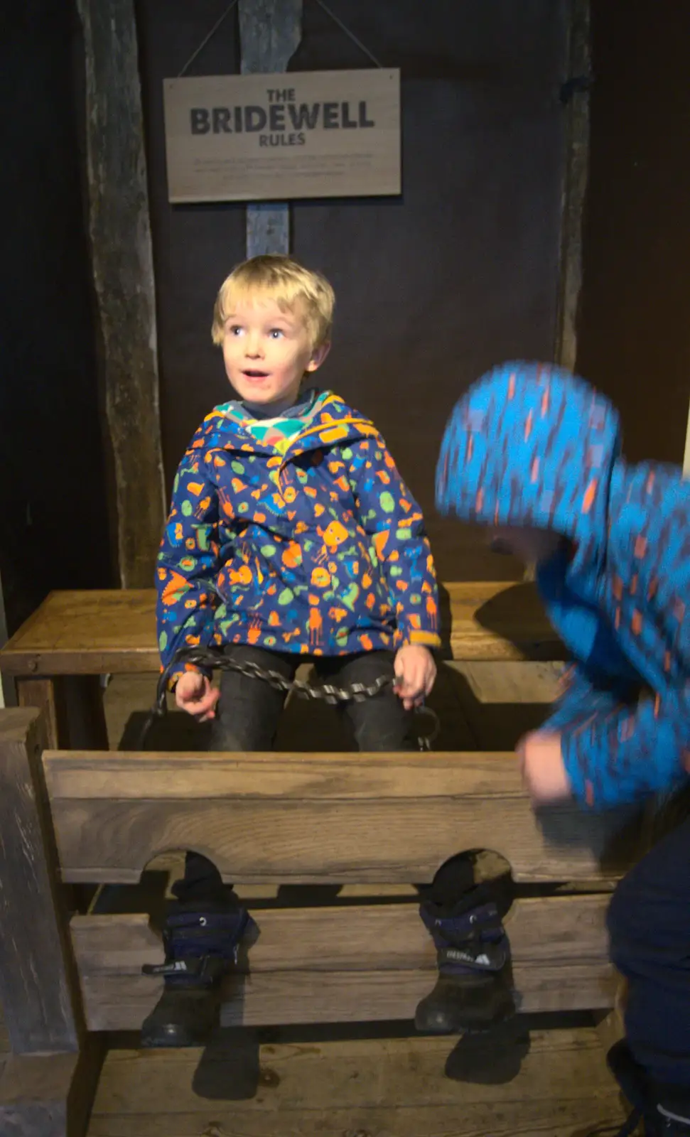 Harry tests the stockade, from A Day in Lavenham, Suffolk - 22nd January 2017